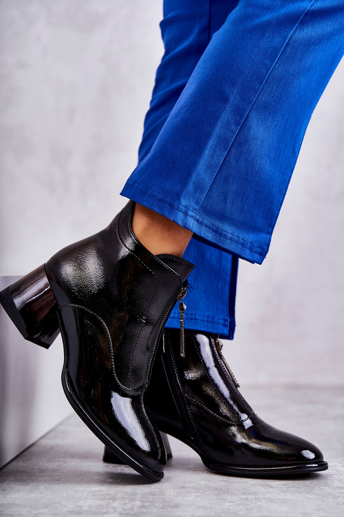 Dámské lakované kozačky se zipy Černe Cristel