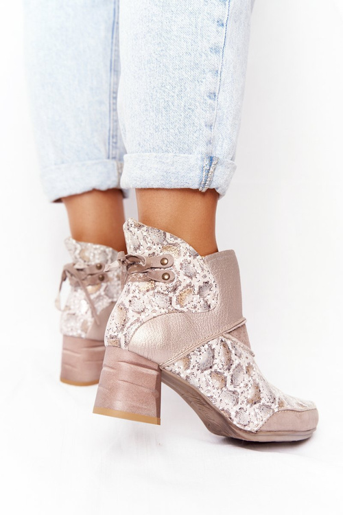 Dámské Kožené Boty Na Sloupku Maciejka Zlaté Béžové 03963-20