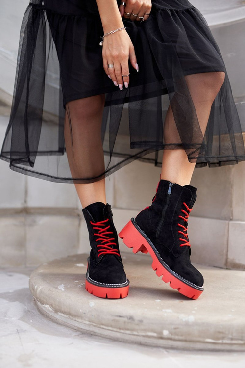 Dámské Kotníkové Ploché Boty Cervene Cerné Malawi