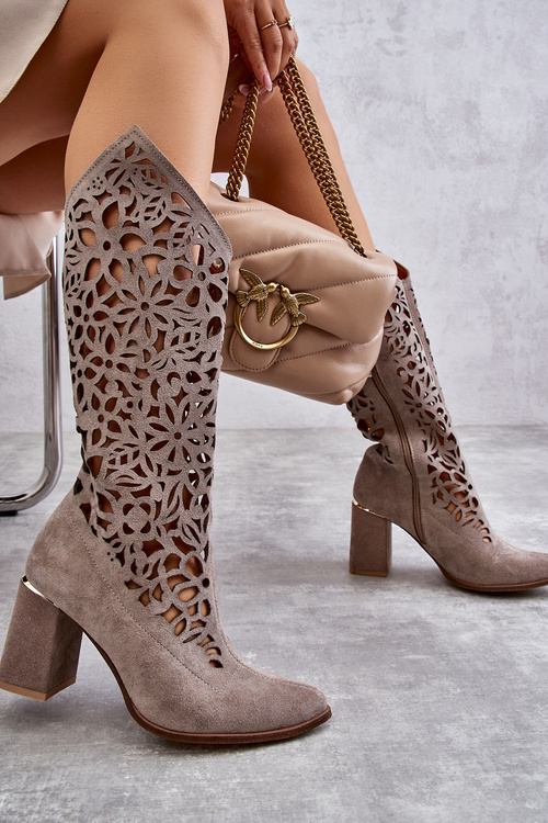 Suede Openwork Boots Lewski Shoes 3234 Cappuccino
