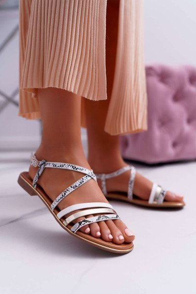 Dámské Sandály Ploché Hadí Kůže Bílé Dahira