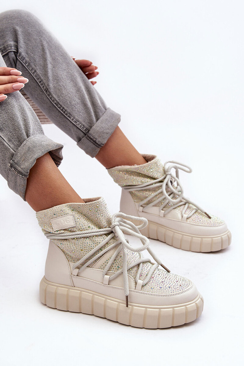 Izolované snehové topánky zdobené goe mm2n4081 béžové kamienky