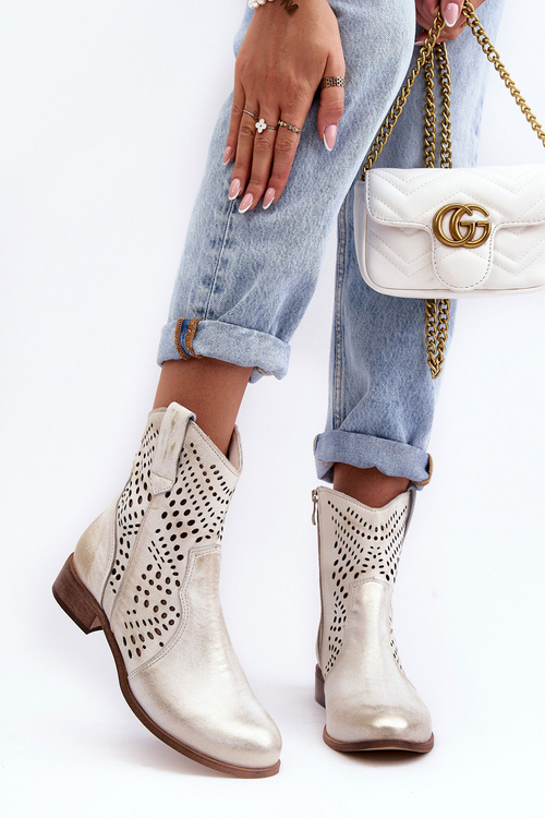 Zazoo 3305/2 Dámské Kožené Korzetové Botky Kowbojky Zlaté