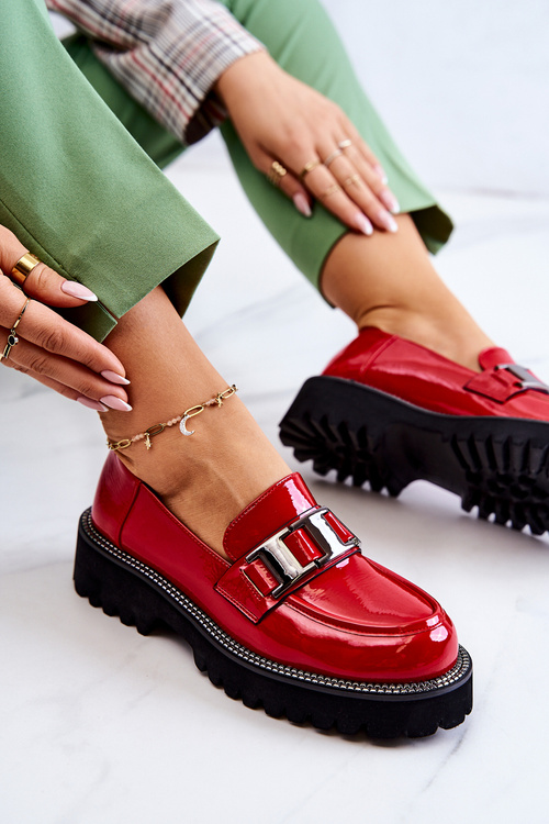 Chýbala kožená kožená topánka červená korór