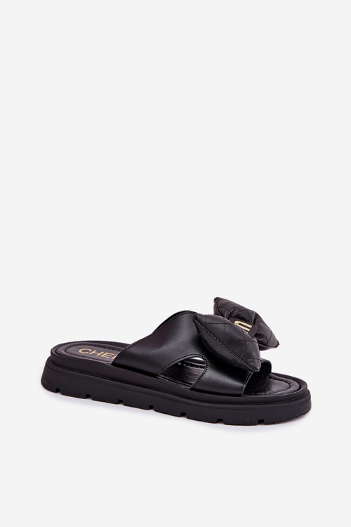 Dámske kožené sandále na platforme s mašľou CheBello 4647 čierne