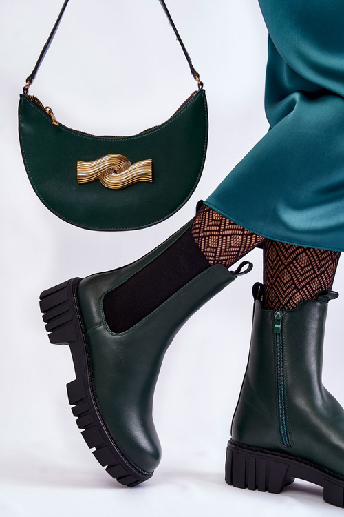 Kožené Dámské Kozačky Na Platformě zelené Bente