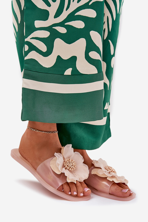 Průhledné Ploché Dámské Pantofle Se Syntetickým Květinou Nuda Vobetta