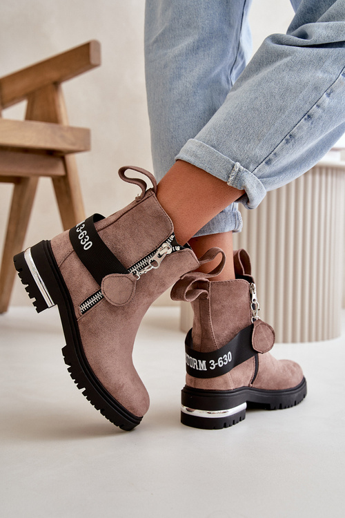 Zateplené dámské boty na zip tmavě béžové Calvaro