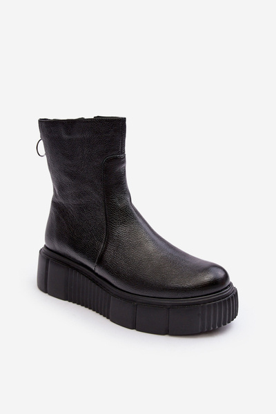 Dámské kožené kozačky na platformě černé Jenefer
