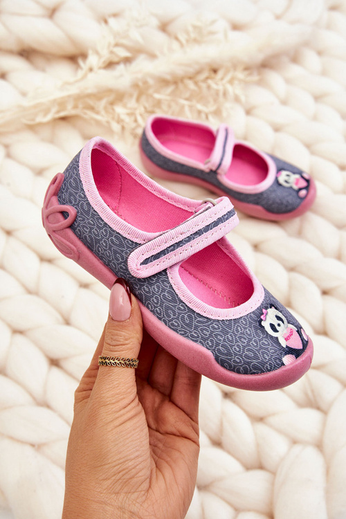 Dětské pantofle Balerína Befado Panda 114X506 šedo-růžová