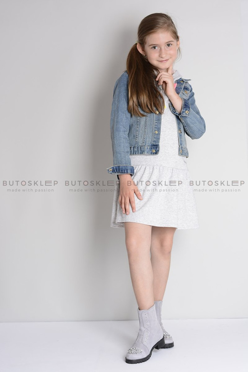 Lu Boo Gray Detské členkové topánky s zirkónmi Littlecarrie