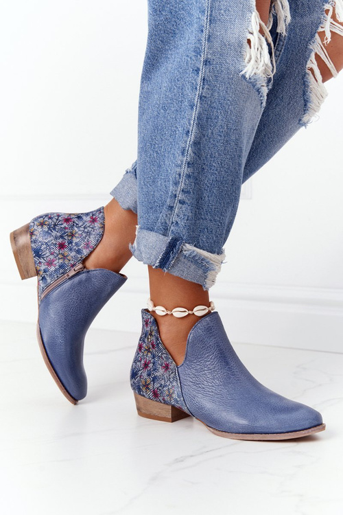 Maciejka Navy Blue Kožené topánky s kvetmi 04091-64