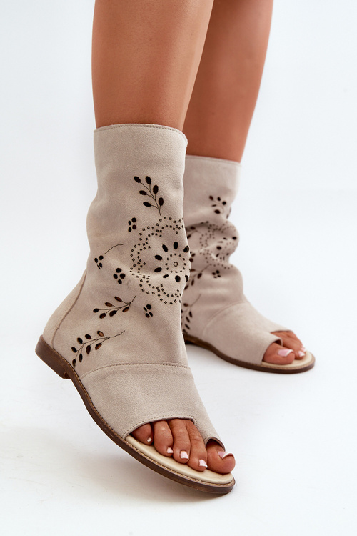 Zazoo 3437 Dámské Semišové Sandály S Hřbetem Na Zip Světle Béžové