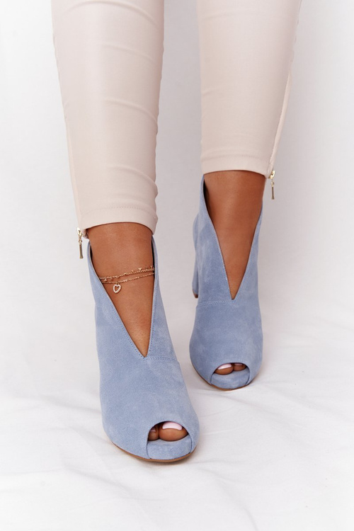 Semišové Boty Na Sloupku S řezem Exquisite 1243 Modré