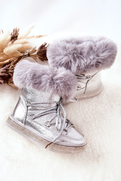 Dětské sněhule S kožešinou stříbro Grandis