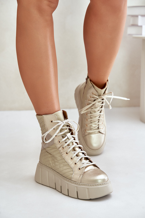 Kožené Boty Na Platformě Maciejka 06751-25 Zlaté