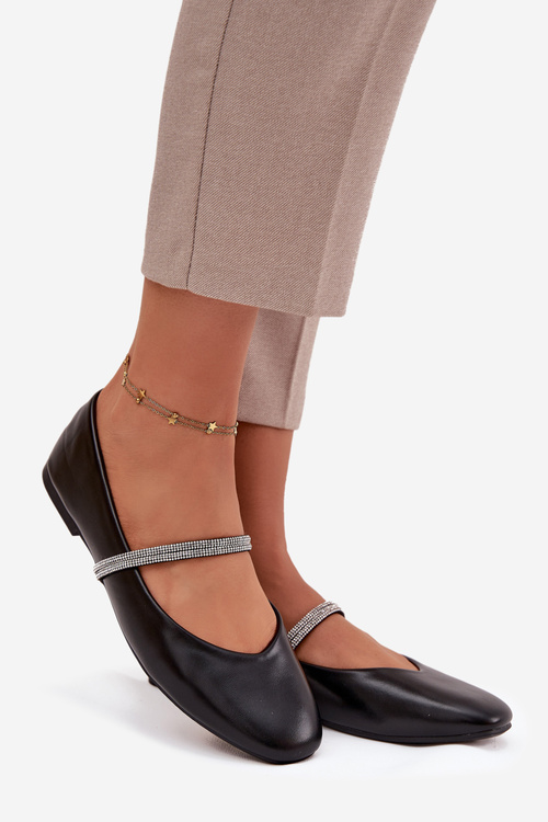 Dámské baleríny s lesklými pásky černé Ilirene