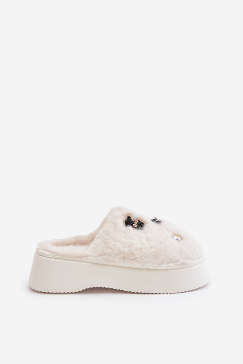 Dámske Fuzzy Papuče Na Hrubej Podošve S Doplňkami Svetlo Béžové Zintoria