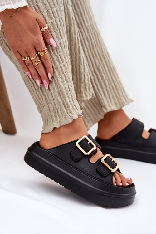 Dámské pantofle na platformě se zlatými sponami černé Zorila