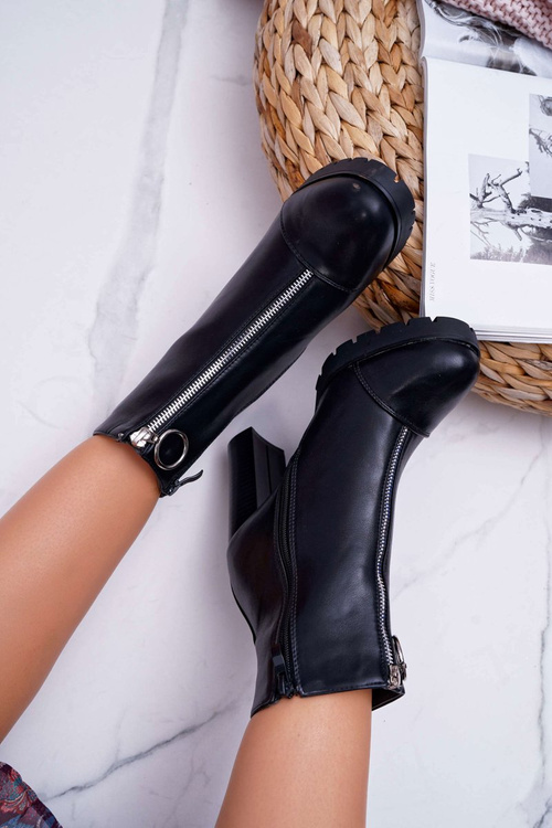 Dámské Kotníkové Boty Na Podpatku S Ozdobným Zipem Černé Senuto