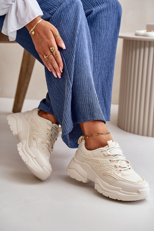 Dámske Športové Topánky Sneakers Na Masívnej Podrážke Svetlo Béžové Lerista