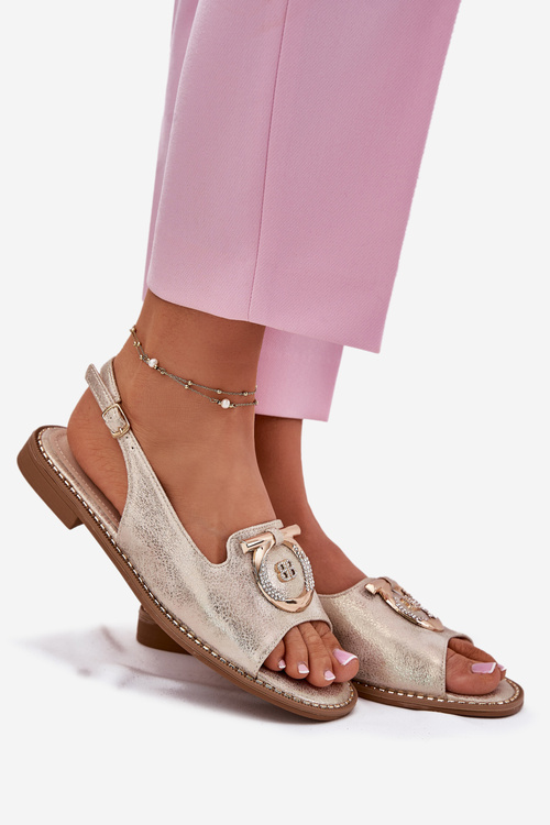 Elegantní Sandály S Dekorací Na Plochém Podpatku S.Barski KV51-003 Zlaté