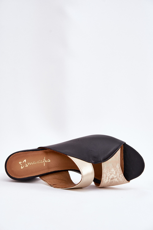 Kožené Dámské Klapky Na Podpatku Maciejka Černozlaté 06943-25