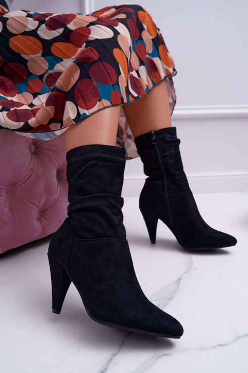 Dámské Kotníkové Boty Na Podpatku Se Zipem černé Temma