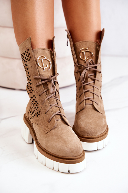 Pracovní kožené vysoké boty Nicole svetlě hnědá 2706