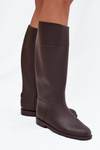 Vysoké dámské holínky na ploché podrážce čokoládové Melianne