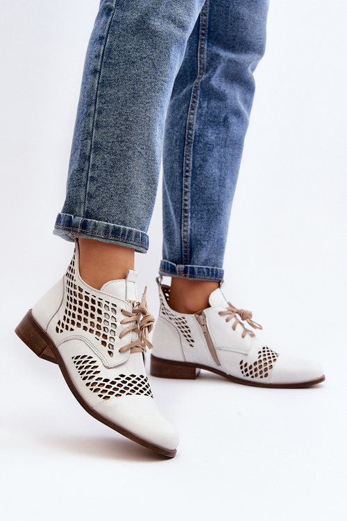 Kožené vyrezávané topánky Zazoo 2704 Biele