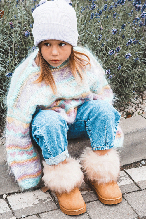 Detské topánky Snehové topánky s jasnou hnedou kožušinou Ariana