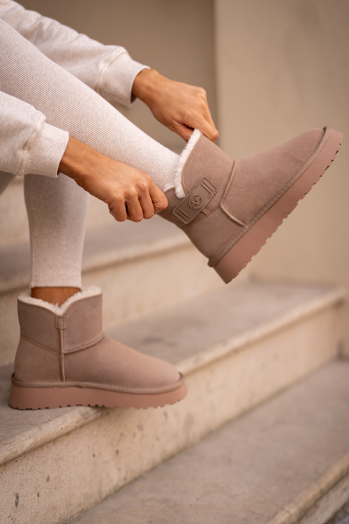 Kožené Semišové Sněhule S Kožíškem Vinceza 97951 Béžové