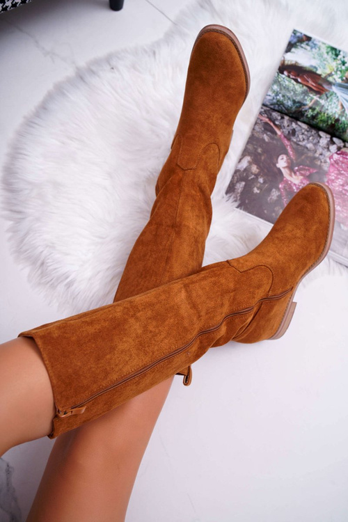 Dámské Kozačky Se Skrytým Klínkem Eko-semiš Camel Temet