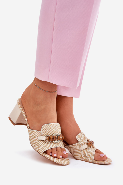 Dámské Pantofle Na Podpatku S Dekorací Béžové Ovittole