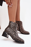 Kožené dámske čižmy na blokovom podpätku s podšívkou Leoparďí vzor D&A CR52-622 Čierno-zlaté