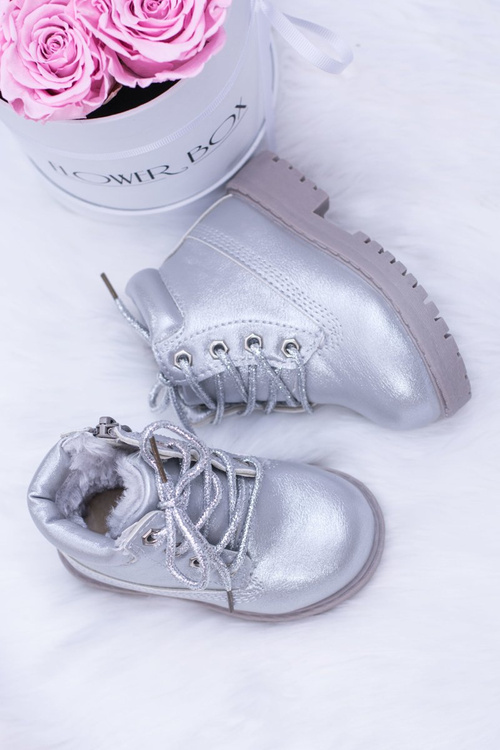 práškové stříbrné teplé Dětské boty traper Dexter