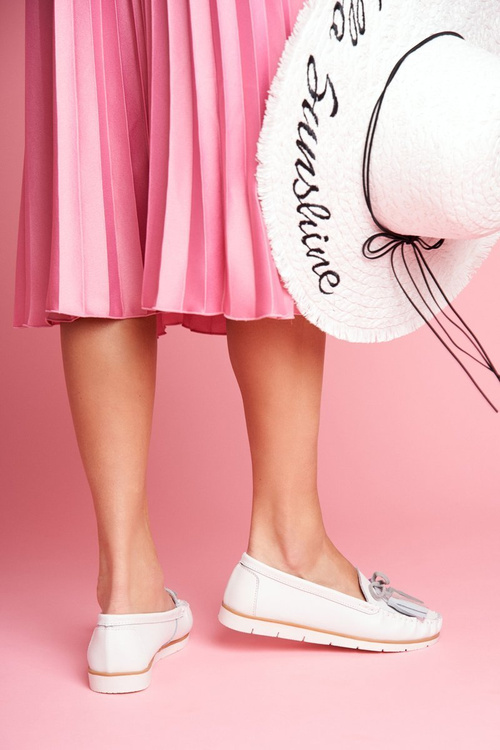 Dámské Mokasíny Kožené Bilé Bebbo