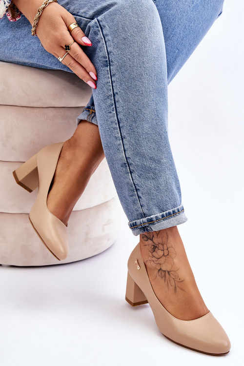 Kožené Lodičky Na Sloupku Sergio Leone PB178 béžová