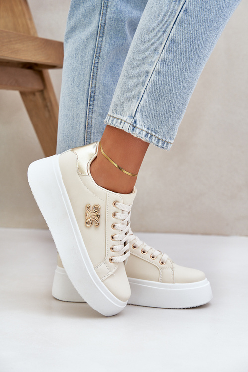 Dámské Sneakersy Na Platformě Béžovo-Zlaté Temittes