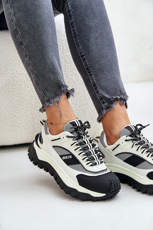 Kožené Dámske Sneakersy Na Platforme Big Star OO274A220 HI-POLY SYSTEM Biela-Čierna