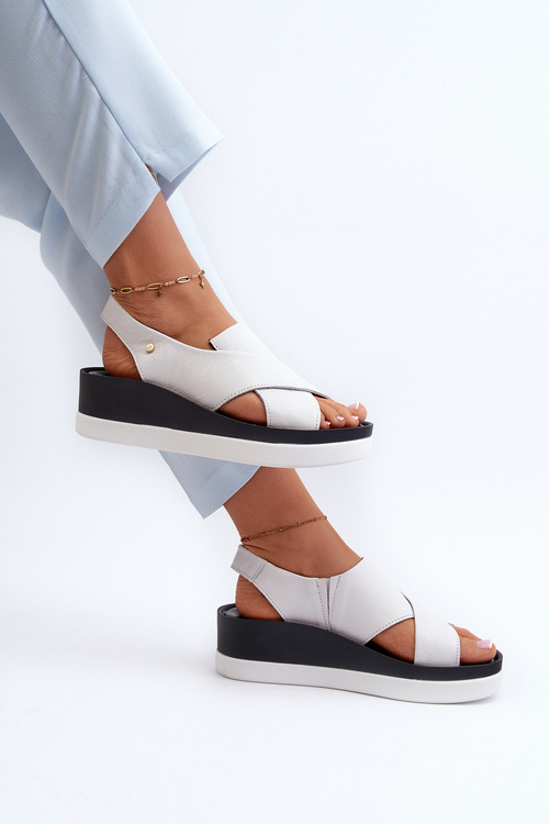 Zazoo 40256 Kožené Sandále Na Klinu Biele