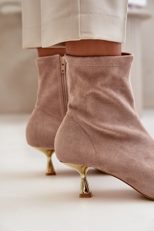 Dámske Čižmy Na Opätku Eko Semišové S Špicatými Nosmi Béžové Irithare