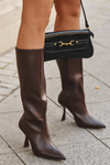 Dámské kozačky na podpatku nad koleno čokoládové Vionette