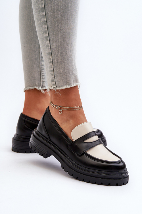 Dámske mokasíny na plochom opätku a platforme čierne Kaldira