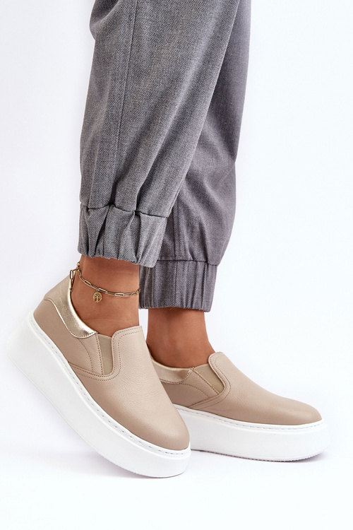 Dámské kožené sportovní boty na platformě Beżowe Lemar Manish