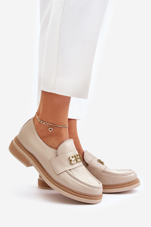 Zazoo 20174 Kožené Elegantné Poltopánky Dámske Na Ploškom Opätku Béžové