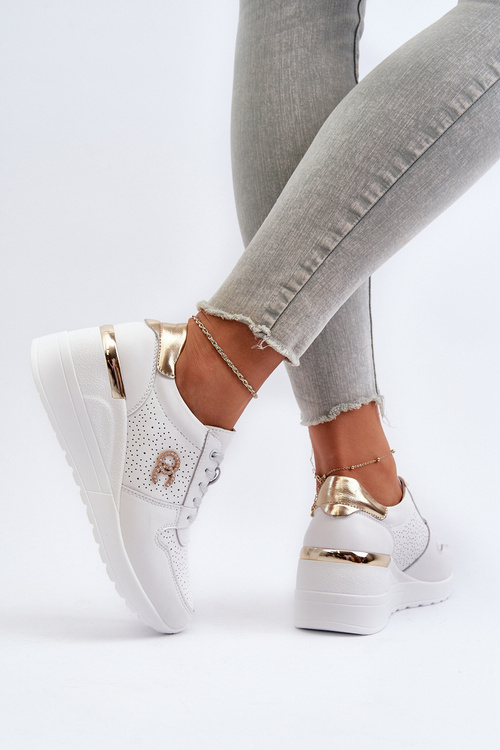 Dámské kožené tenisky na podpatku bílé D&A LR810