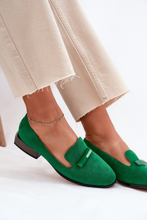 Semišové Polobotky Mokasíny Dámské S Ozdobou D&A LZ51-505 Zelené