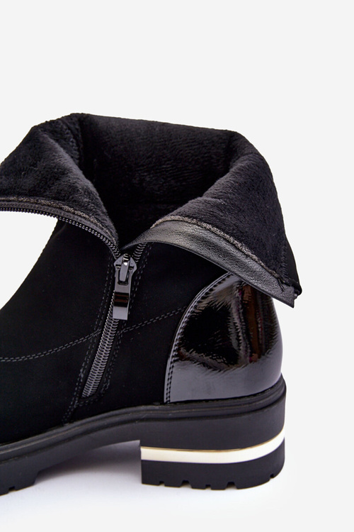 Kůže Klasické Botky Na Plochém Podpatku Černé Shendete